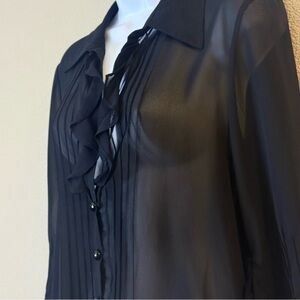 Size 8 1990s black sheer chiffon ruffle blouse cocktail women medium